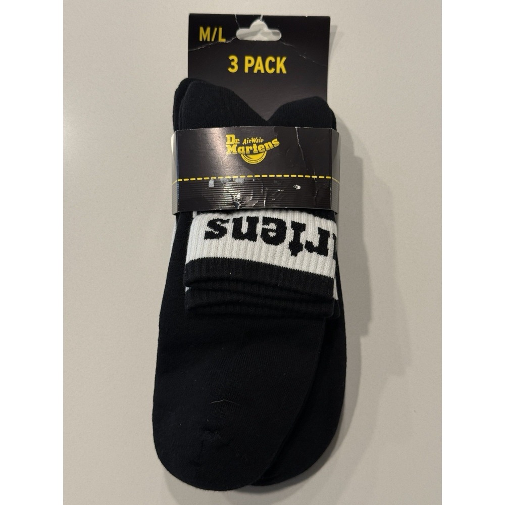 Dr Martens AD020001 Short Athletic Logo 3-Pack Socks Black Cotton M/L NWT